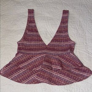 Striped textured V-Neck Peplum Crop Top